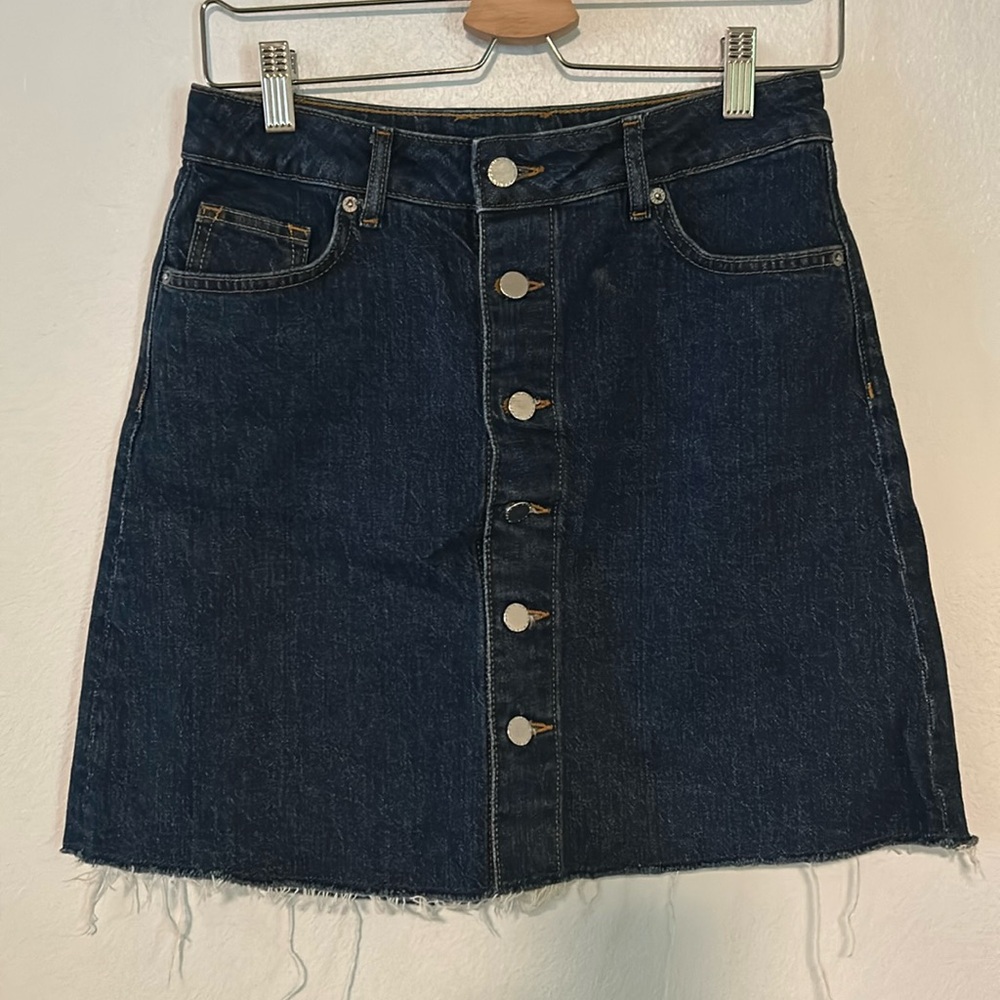 Button front A-line denim skirt